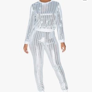 White Sequin Two-Piece Sweatsuit NWOT